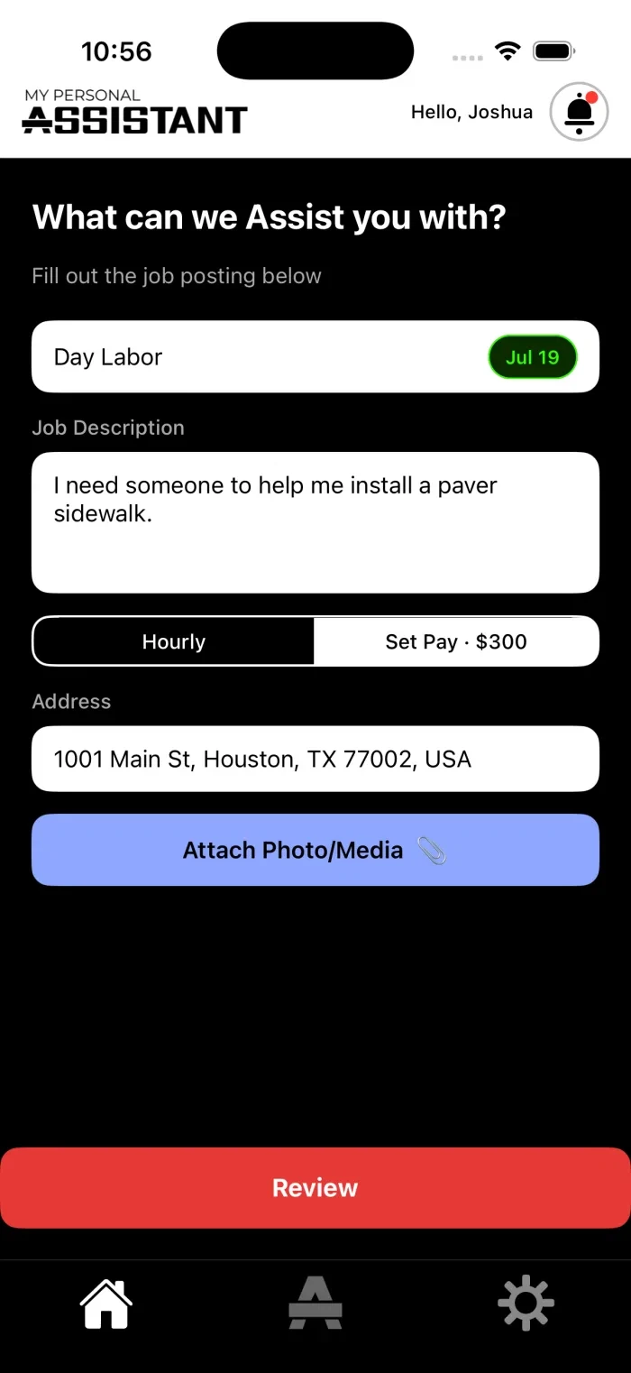 P.A.T Client app screen